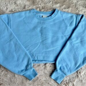 Aritzia TNA Cozy AF Cropped Bright Blue Fleece Lined Crewneck Sweatshirt